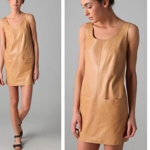 Vince Leather Tan Mini Dress Size 8